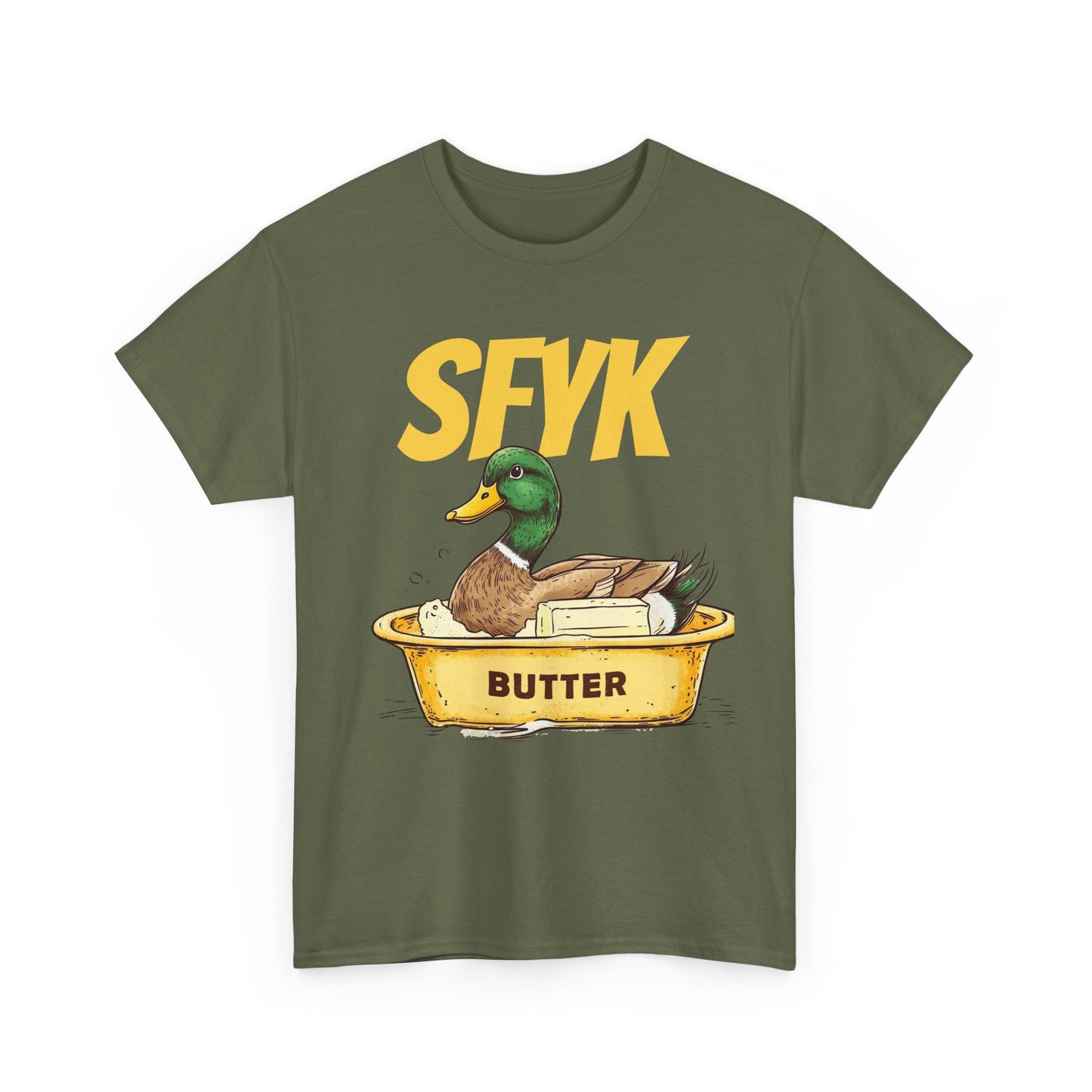 SFYK Butter Duck Unisex Heavy Cotton Tee - Humorous Graphic T-Shirt for Animal Lovers, Great for Everyday Wear