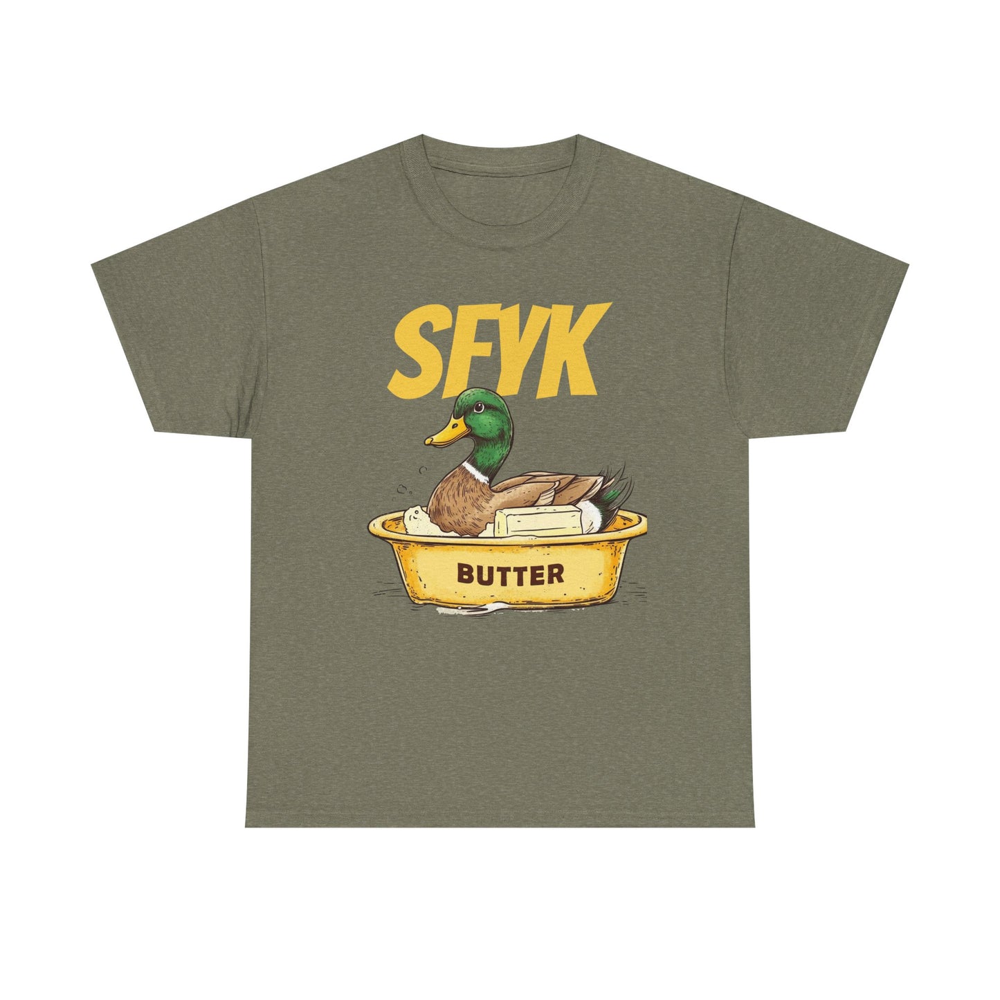 SFYK Butter Duck Unisex Heavy Cotton Tee - Humorous Graphic T-Shirt for Animal Lovers, Great for Everyday Wear