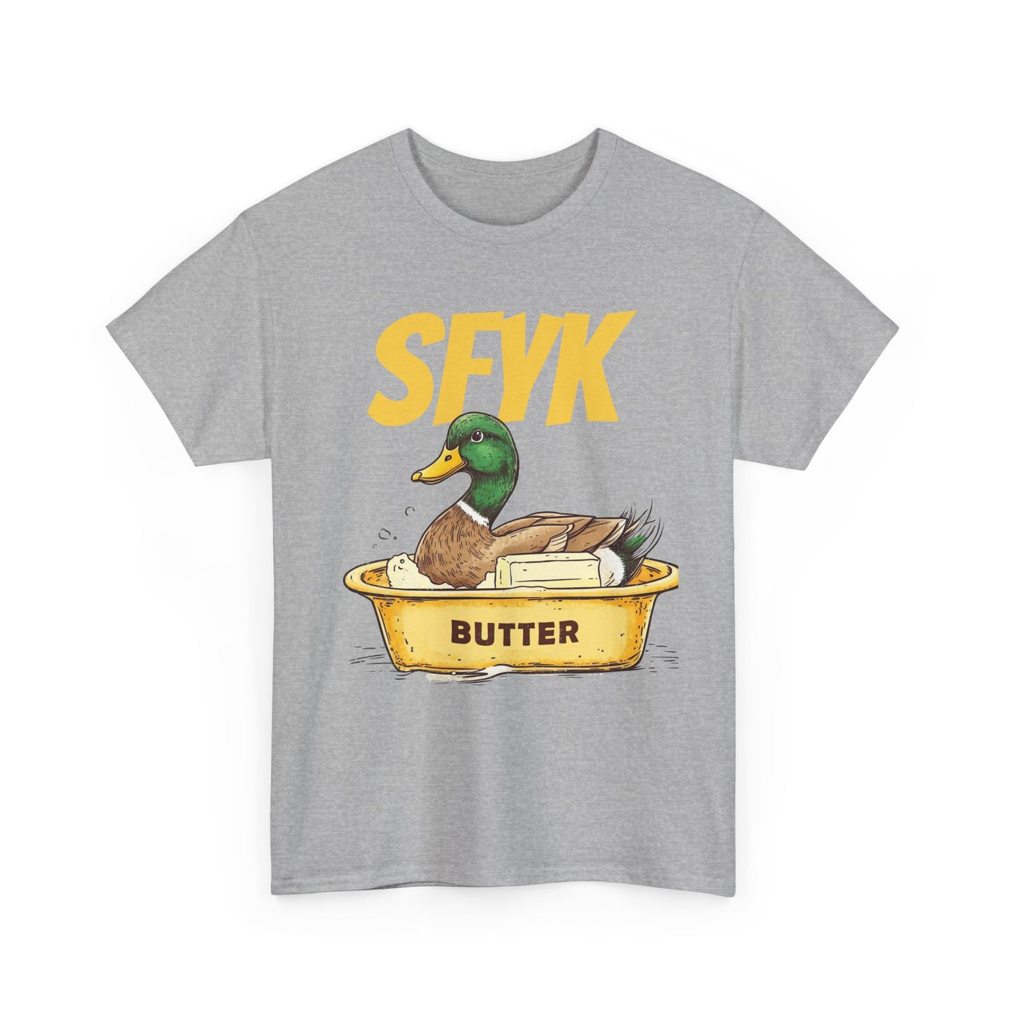 SFYK Butter Duck Unisex Heavy Cotton Tee - Humorous Graphic T-Shirt for Animal Lovers, Great for Everyday Wear