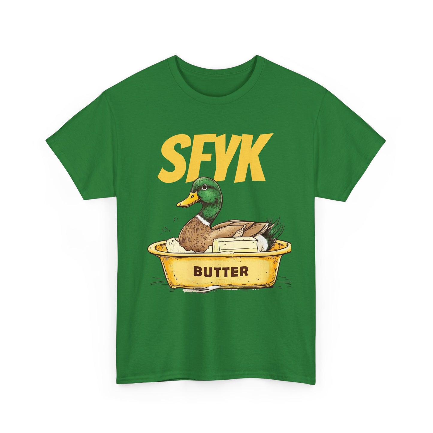 SFYK Butter Duck Unisex Heavy Cotton Tee - Humorous Graphic T-Shirt for Animal Lovers, Great for Everyday Wear
