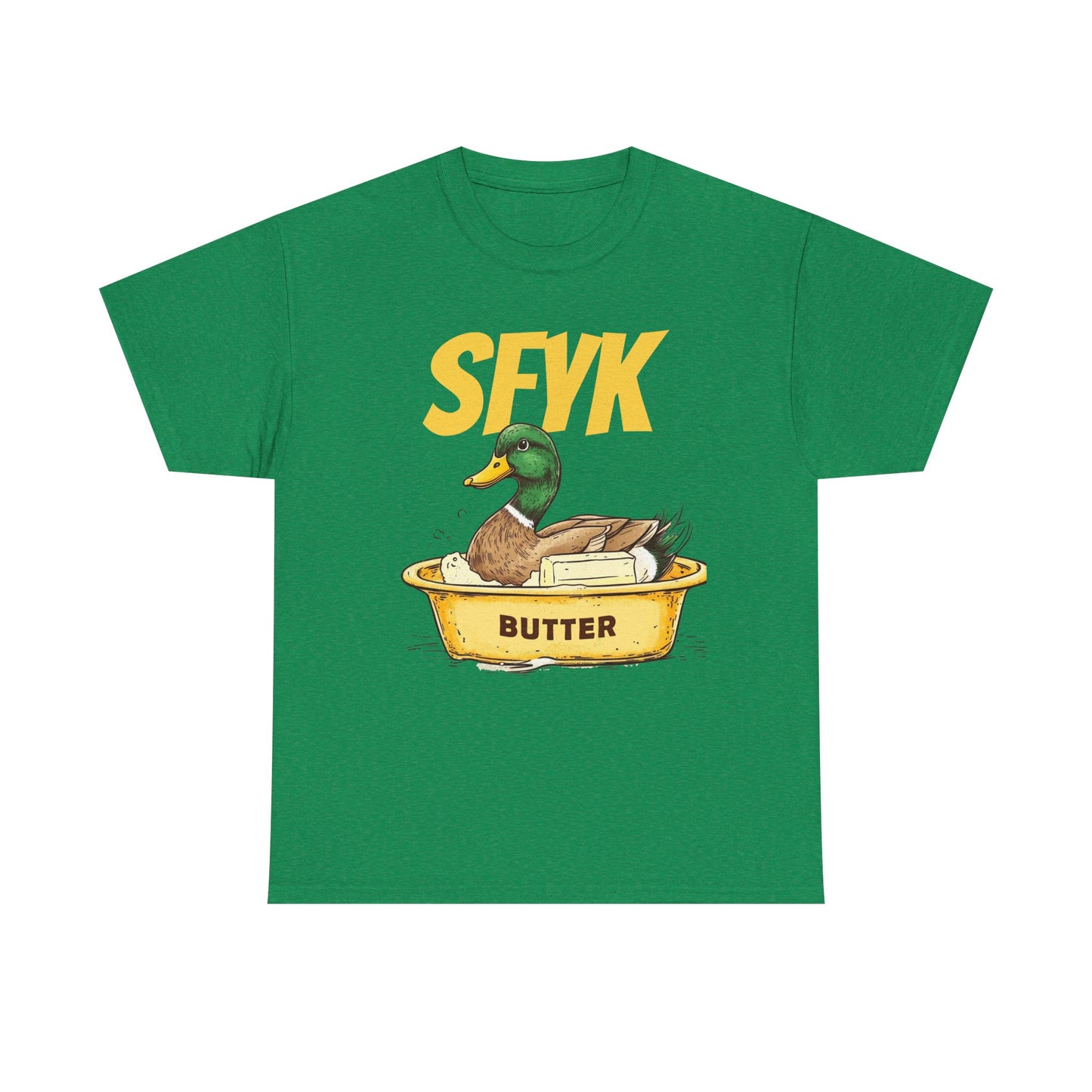 SFYK Butter Duck Unisex Heavy Cotton Tee - Humorous Graphic T-Shirt for Animal Lovers, Great for Everyday Wear