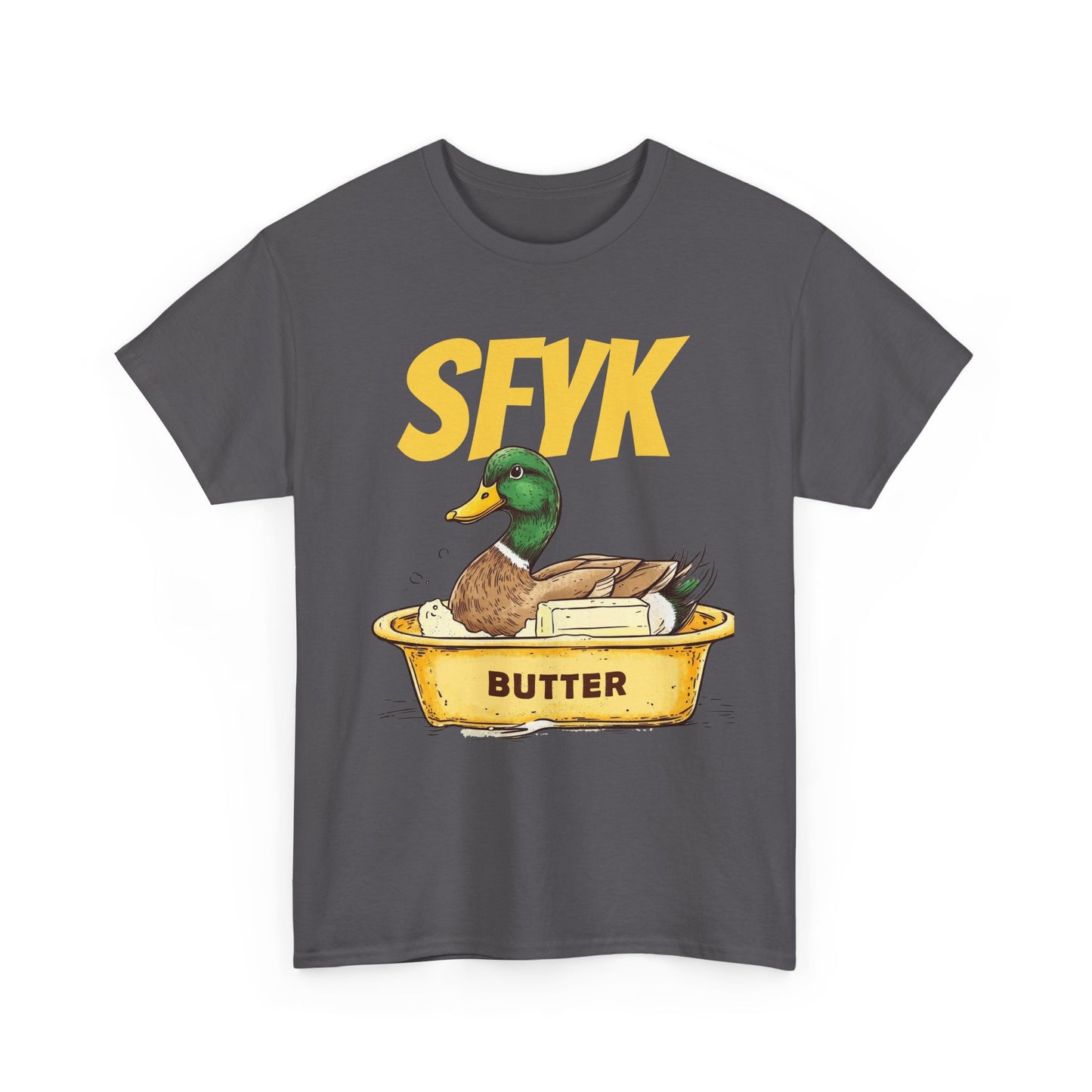 SFYK Butter Duck Unisex Heavy Cotton Tee - Humorous Graphic T-Shirt for Animal Lovers, Great for Everyday Wear