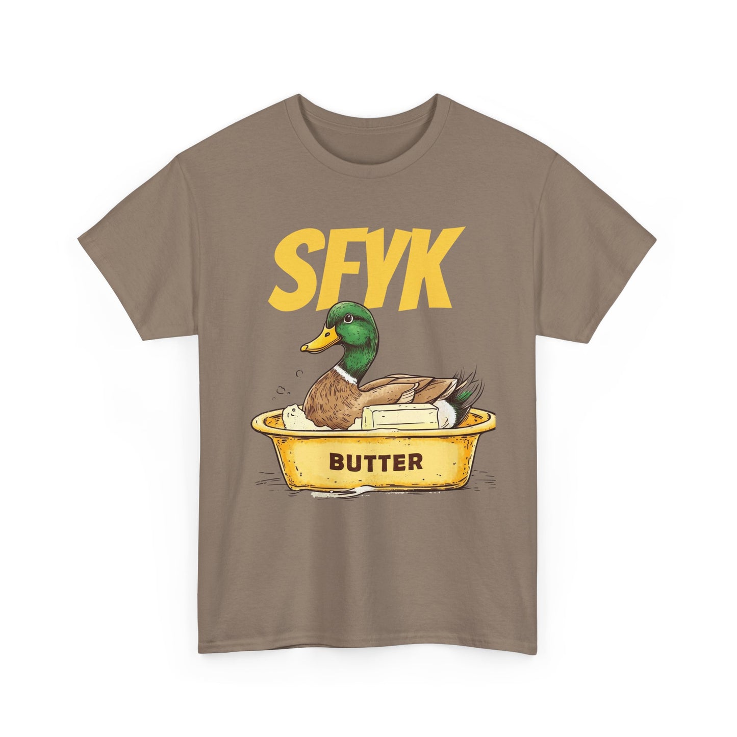 SFYK Butter Duck Unisex Heavy Cotton Tee - Humorous Graphic T-Shirt for Animal Lovers, Great for Everyday Wear