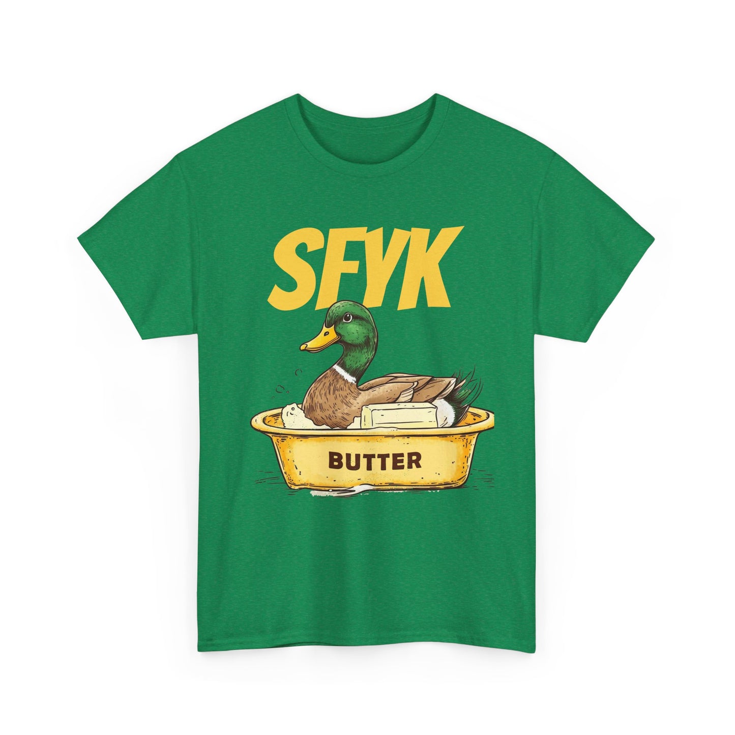 SFYK Butter Duck Unisex Heavy Cotton Tee - Humorous Graphic T-Shirt for Animal Lovers, Great for Everyday Wear