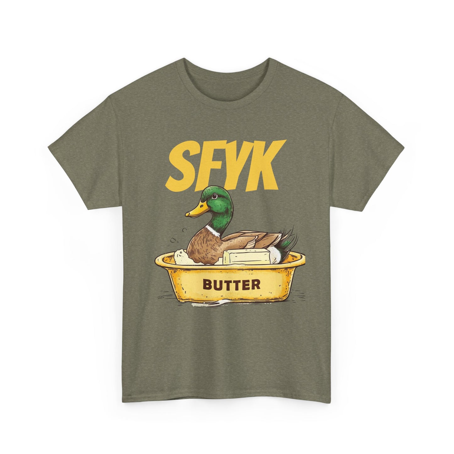 SFYK Butter Duck Unisex Heavy Cotton Tee - Humorous Graphic T-Shirt for Animal Lovers, Great for Everyday Wear