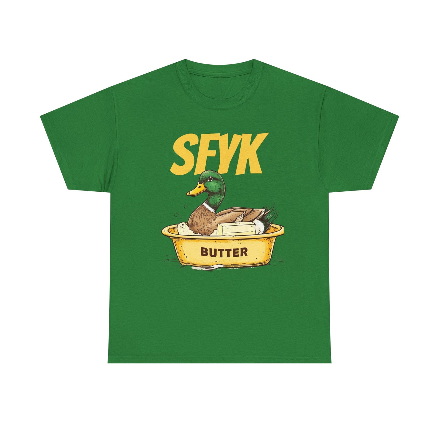 SFYK Butter Duck Unisex Heavy Cotton Tee - Humorous Graphic T-Shirt for Animal Lovers, Great for Everyday Wear