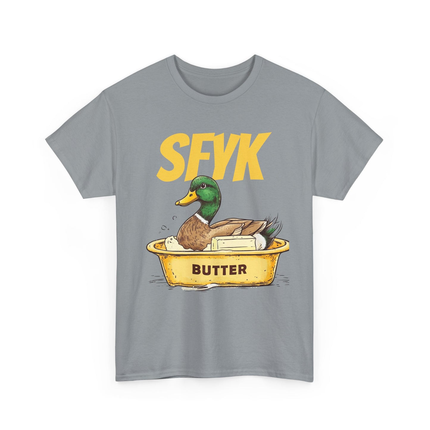 SFYK Butter Duck Unisex Heavy Cotton Tee - Humorous Graphic T-Shirt for Animal Lovers, Great for Everyday Wear