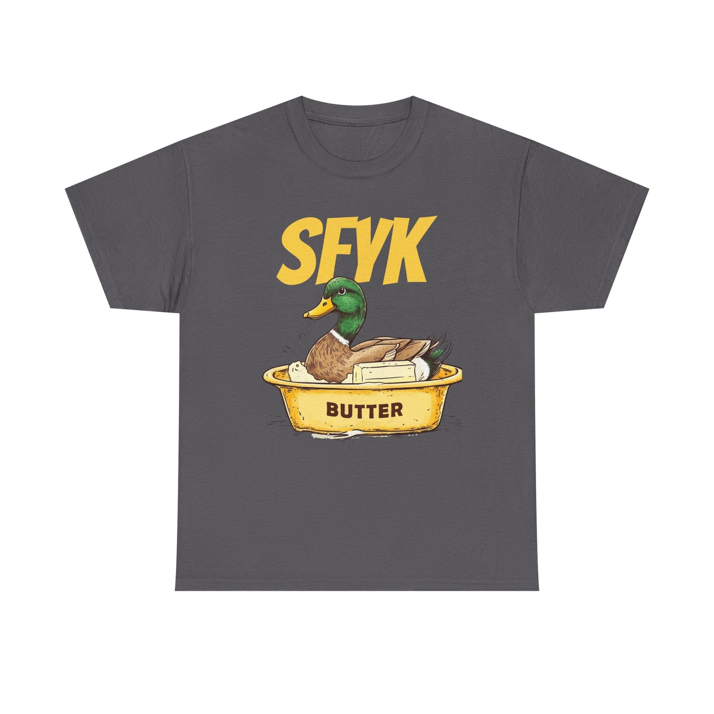 SFYK Butter Duck Unisex Heavy Cotton Tee - Humorous Graphic T-Shirt for Animal Lovers, Great for Everyday Wear