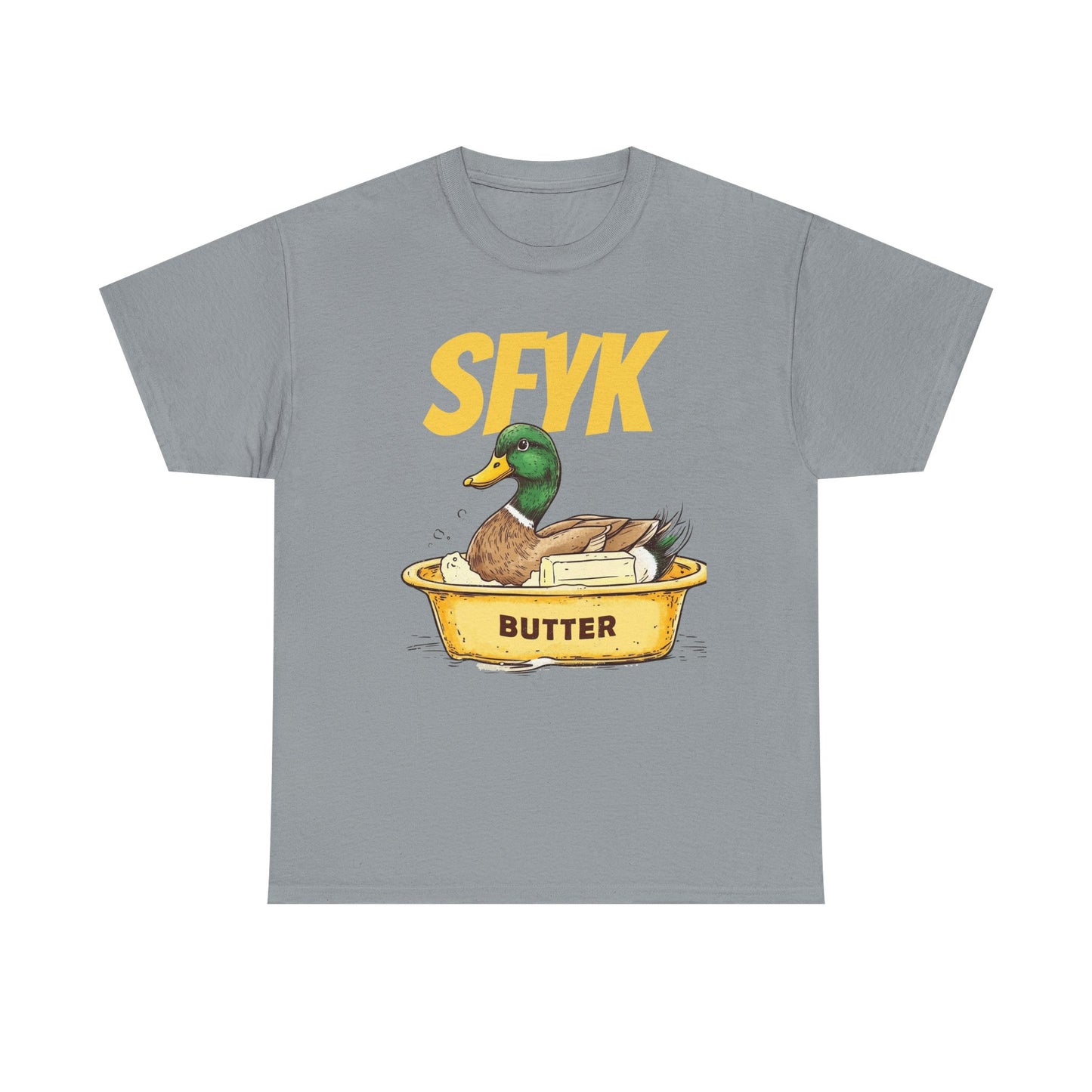 SFYK Butter Duck Unisex Heavy Cotton Tee - Humorous Graphic T-Shirt for Animal Lovers, Great for Everyday Wear