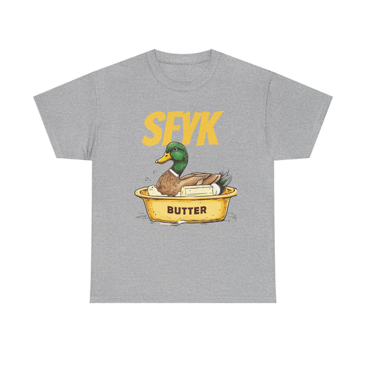 SFYK Butter Duck Unisex Heavy Cotton Tee - Humorous Graphic T-Shirt for Animal Lovers, Great for Everyday Wear