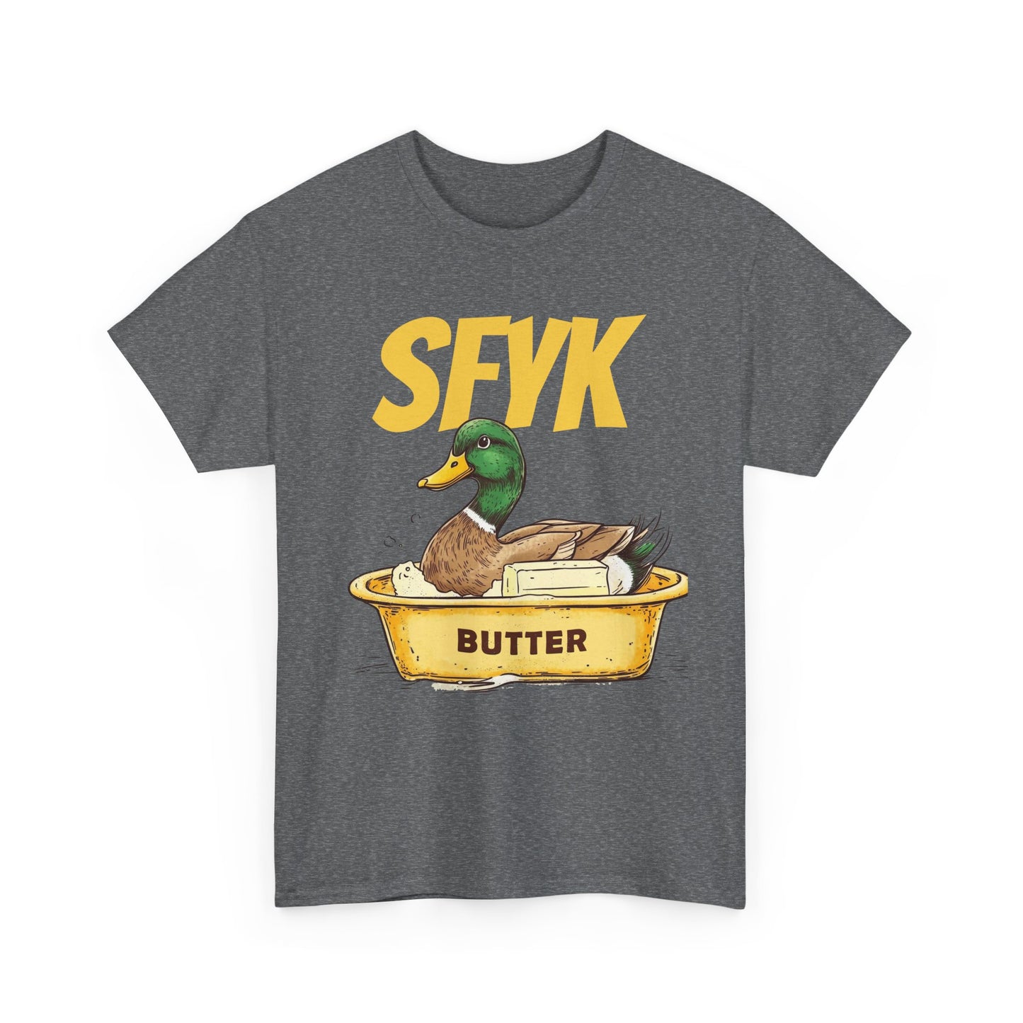 SFYK Butter Duck Unisex Heavy Cotton Tee - Humorous Graphic T-Shirt for Animal Lovers, Great for Everyday Wear