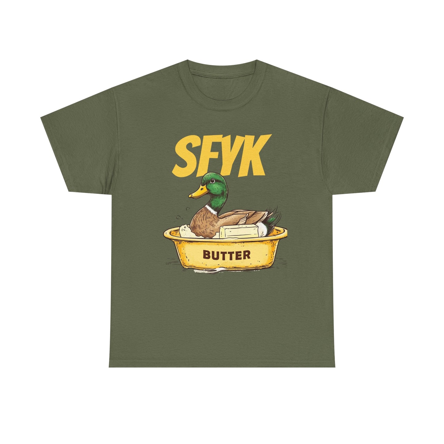SFYK Butter Duck Unisex Heavy Cotton Tee - Humorous Graphic T-Shirt for Animal Lovers, Great for Everyday Wear