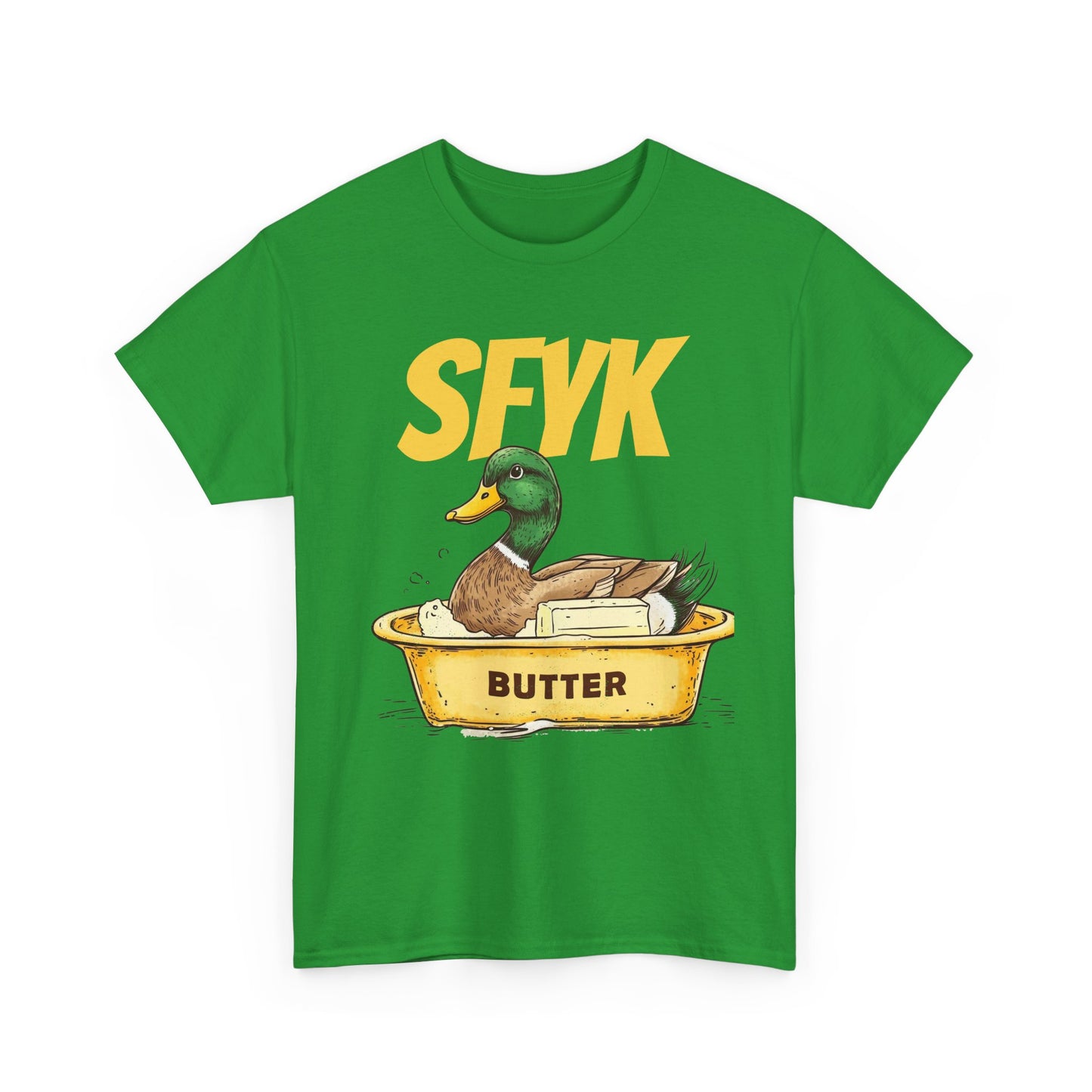SFYK Butter Duck Unisex Heavy Cotton Tee - Humorous Graphic T-Shirt for Animal Lovers, Great for Everyday Wear